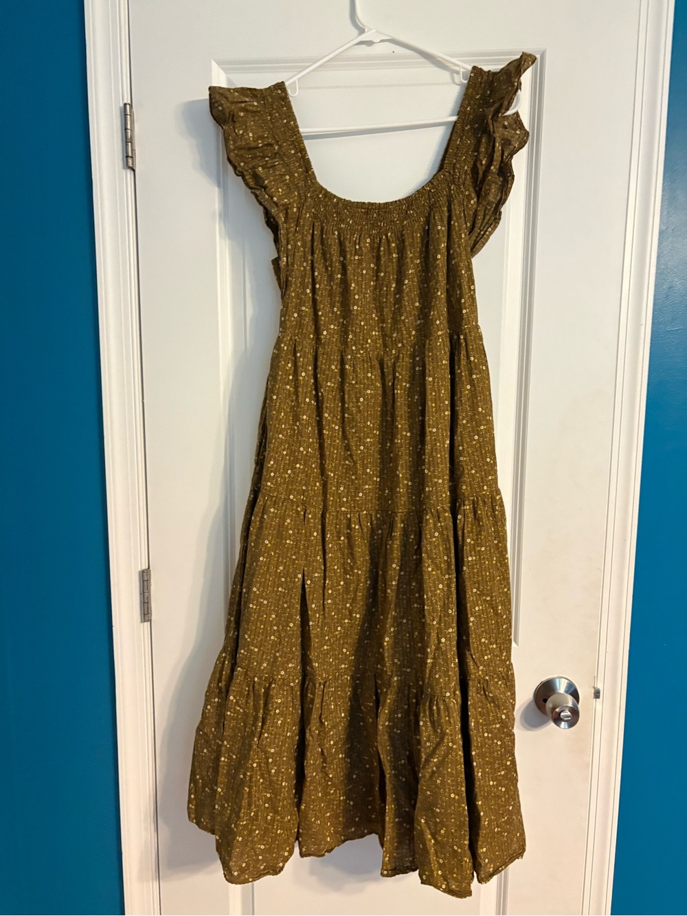 Madewell Olive Green Tiered Ruffle Strap Dress